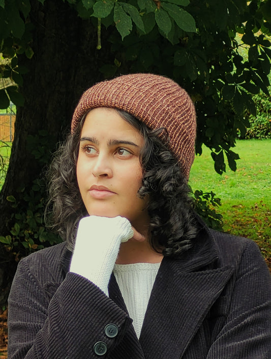 bonnet marron métallique